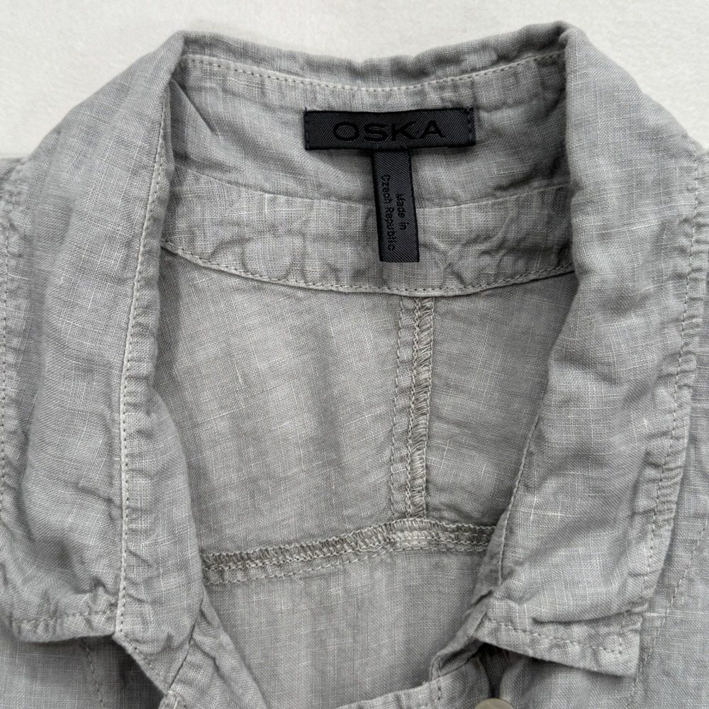 Oska Womens Linen Boxy Button Up Shirt Sz 0 Oatmeal Lagenlook Coastal Grandma - Picture 3 of 7